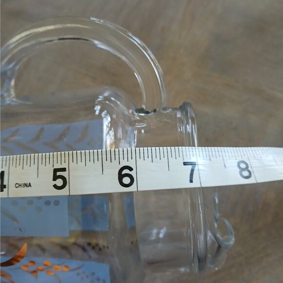 Vintage 7" MCM Frosted Glass Ice-Lip Pitcher Retro Glass Pitcher Blue Gold - Picture 4 of 8